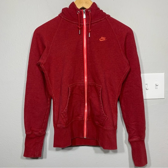 Nike Sportswear Burgundy/Pink Full Zip Hoodie Zipped Sleeve‎ Pocket Womens Small - Picture 1 of 6